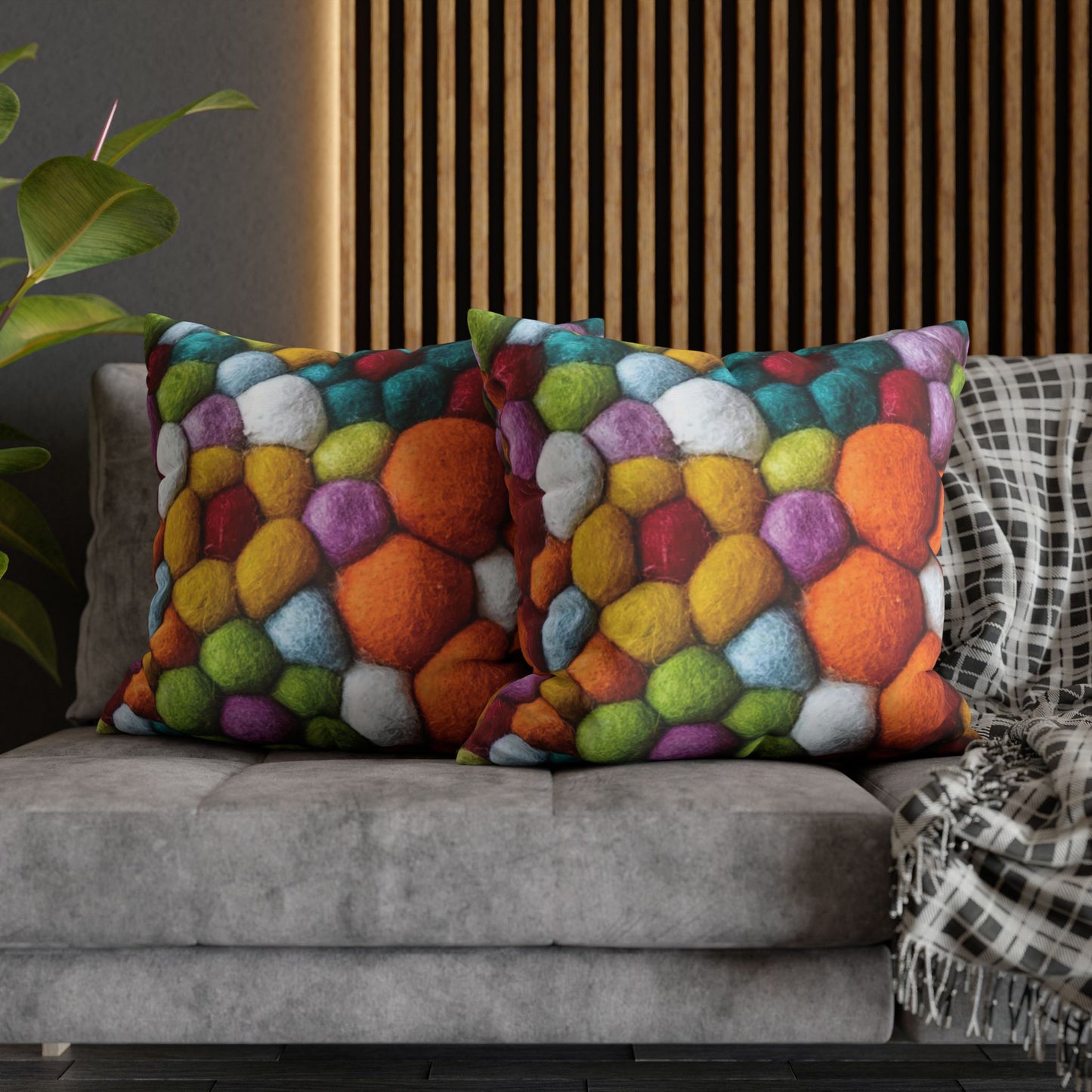 Decorative Pillowcase, Vibrant Colorful Cotton Balls Print, Square Couch Pillow Cover