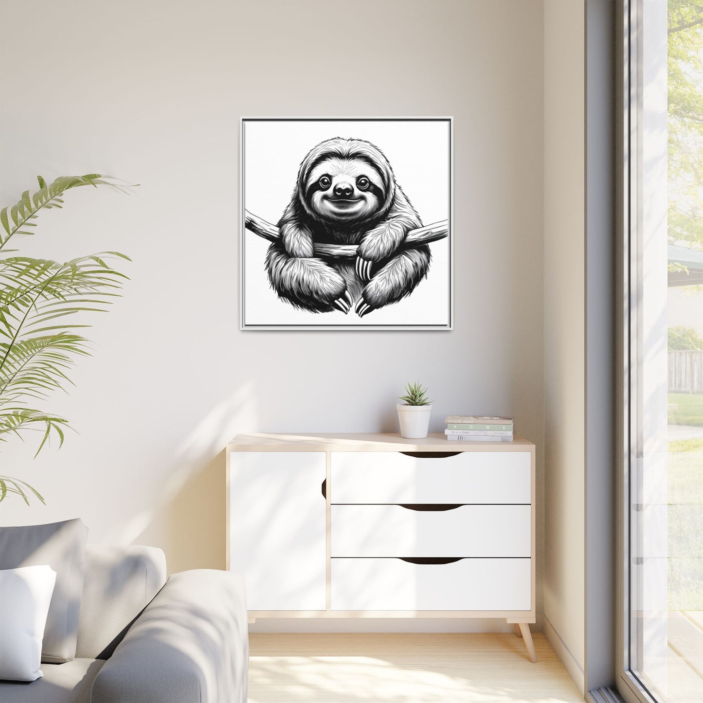 Adorable Sloth Hanging from Tree Branch Black & White Animal Wall Art, Cute Sloth Print, Jungle Theme Nursery Decor, Baby Shower Gift