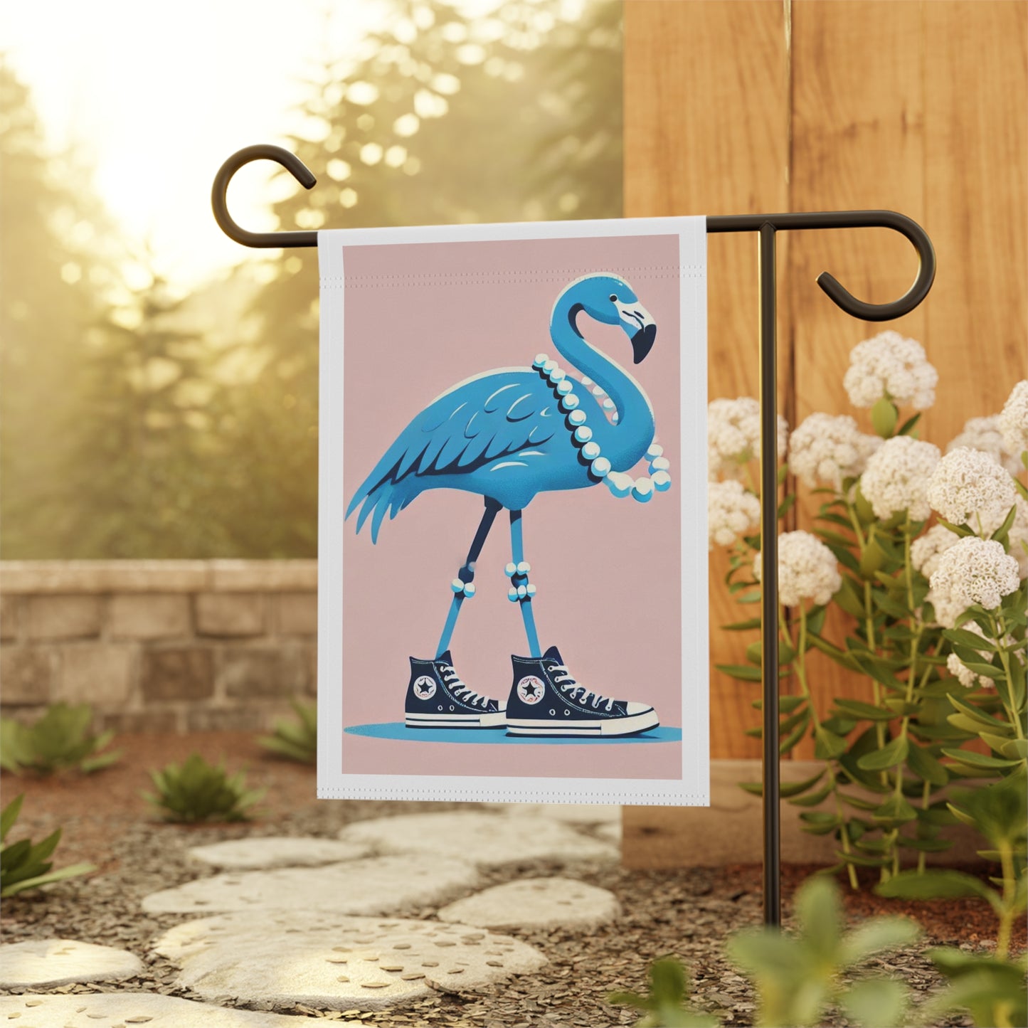 Blue Flamingo, Garden Flag, Pearls, High Top Sneakers