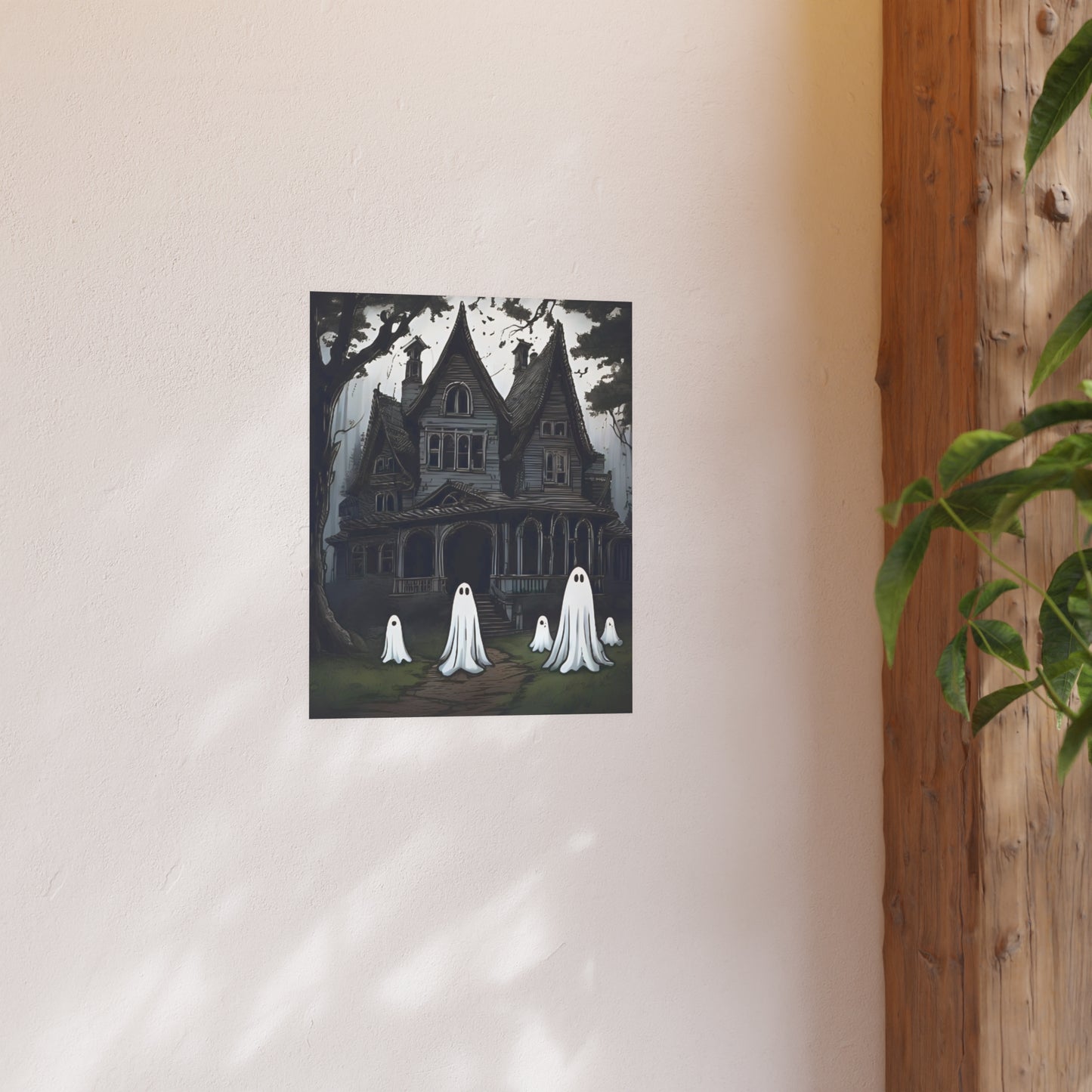 Haunted Victorian House Ghost Wall Art Print | Spooky Cute Halloween Ghost Illustration | Gothic Haunted House Decor | Halloween Wall Art