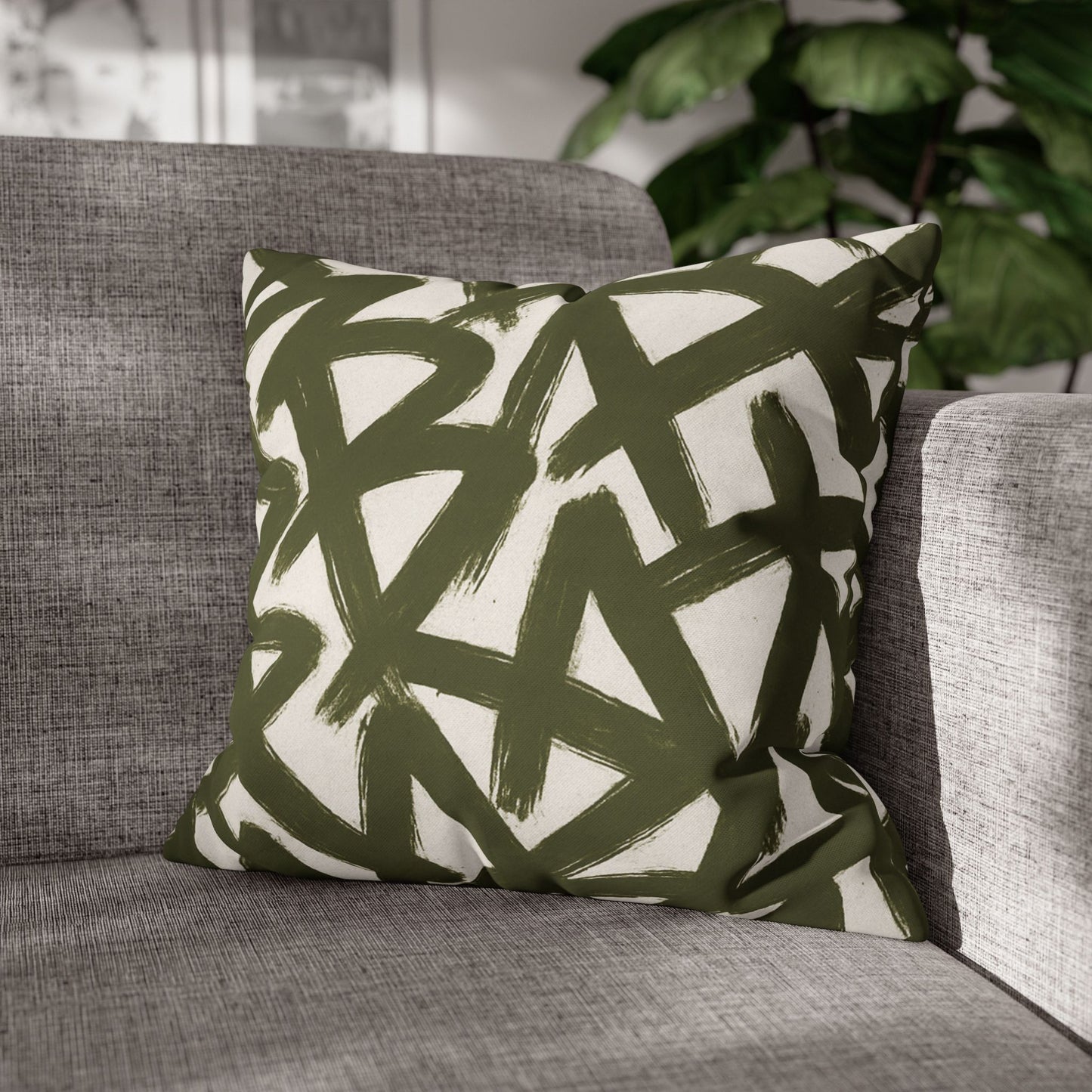 Throw Pillow Cover, Green Graffiti Brush Strokes Square Pillowcase Cover