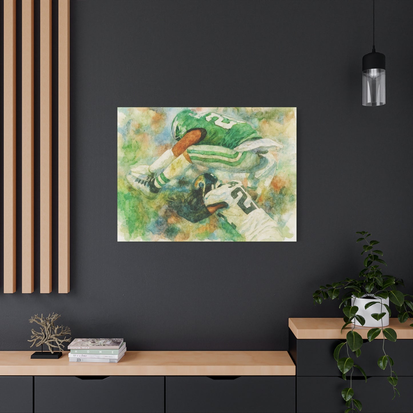 Saquon Barkley Backwards Hurdle Watercolor Canvas | Philadelphia Eagles Football Wall Art Print on 1.25"  Canvas | Game Day Fan Cave Gift