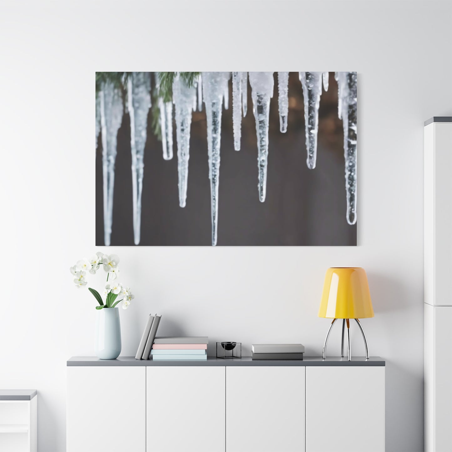 Icicles on Pine Branch Christmas Wall Art | Winter Mantle Decor