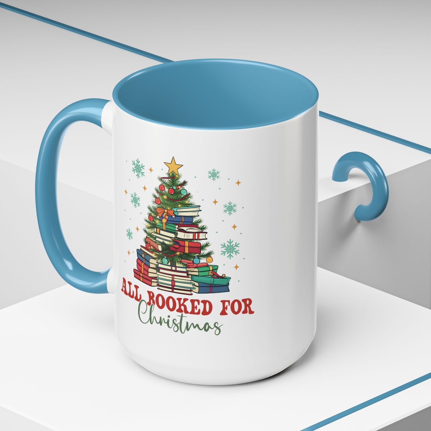 Christmas Booked Coffee Mug (11, 15oz) Holiday Book Lover Gift Festive Reading Mug Xmas Tree Teacher Gift