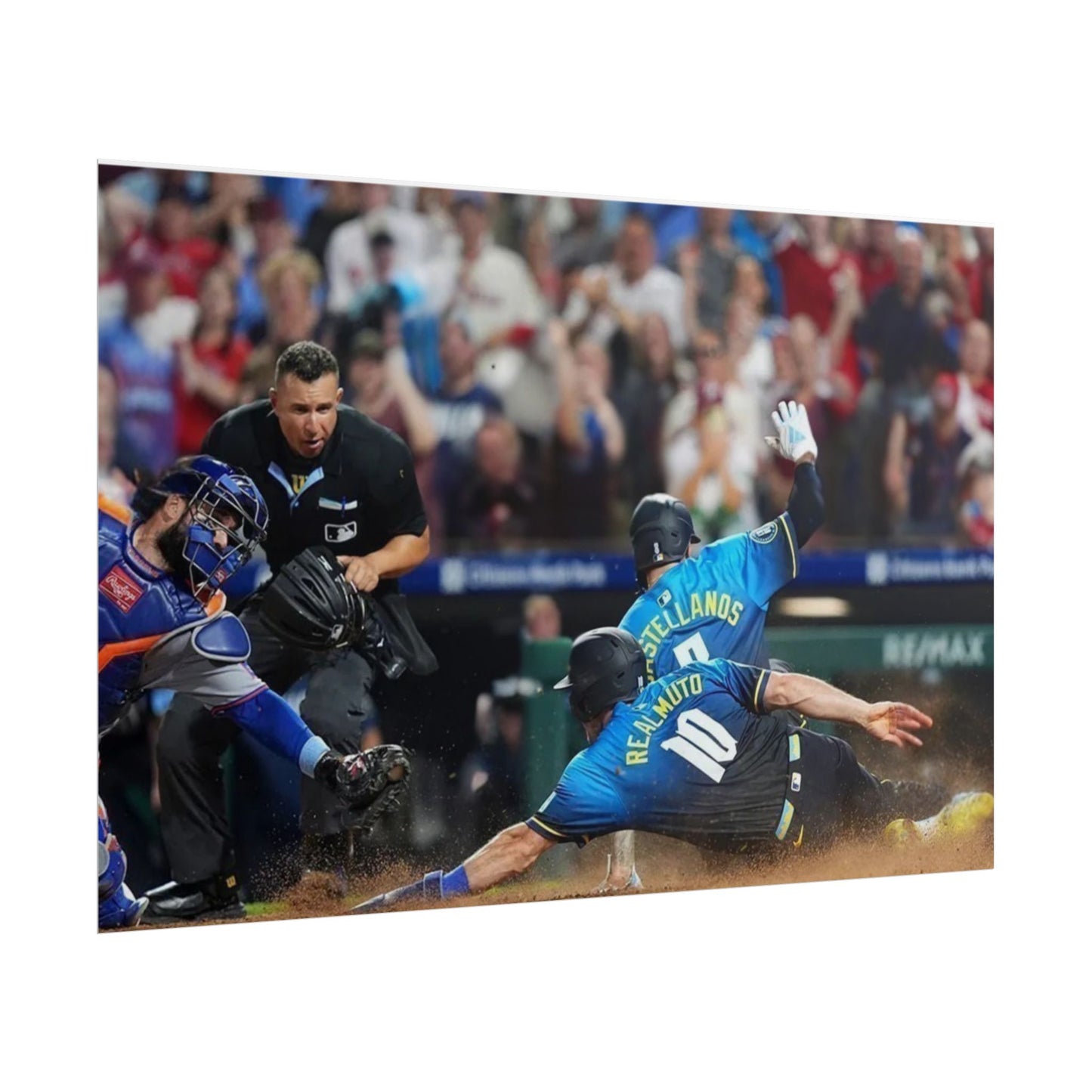 Double Slide Phillies Poster Nick Castellanos J.T. Realmuto Sliding Home Philadelphia Baseball Fan Art Decor