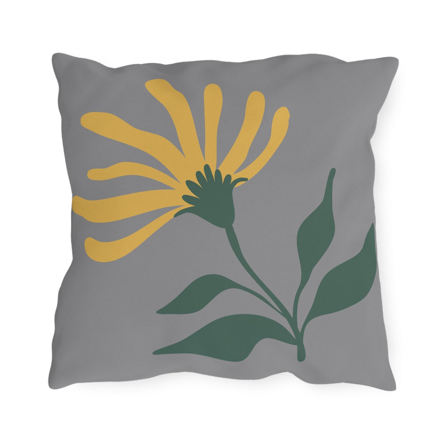 Yellow Flower Outdoor Throw Pillow | Gray Floral Patio Cushion