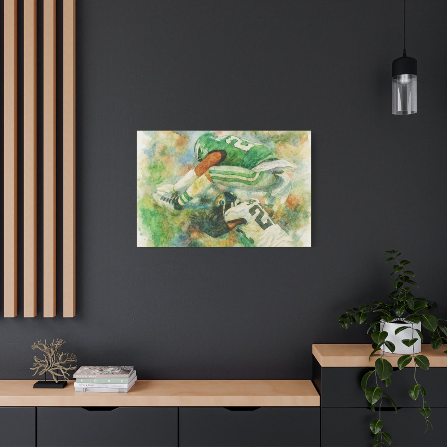 Saquon Barkley Backwards Hurdle Watercolor Canvas | Philadelphia Eagles Football Wall Art Print on 1.25"  Canvas | Game Day Fan Cave Gift