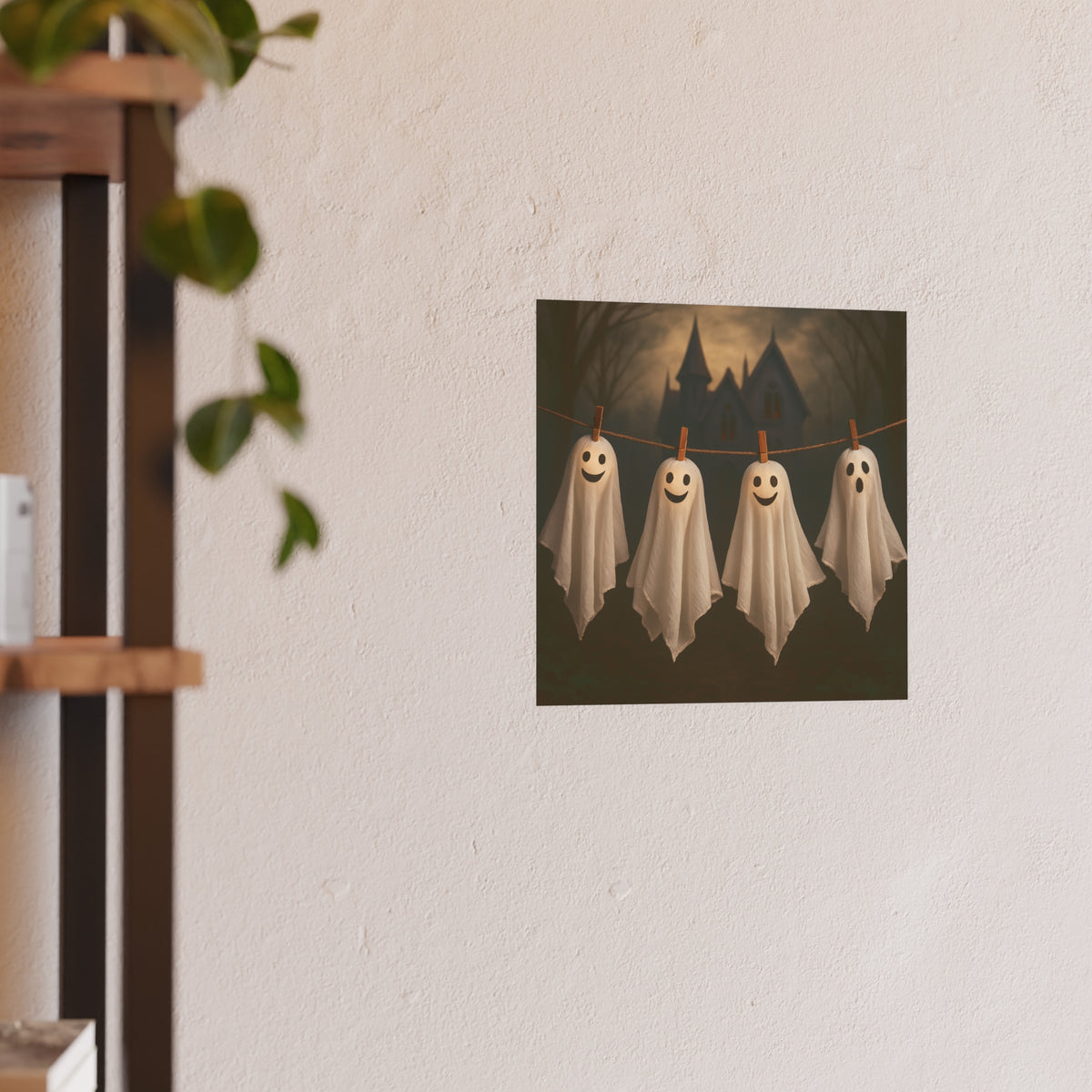 Friendly Halloween Ghosts Poster Art, Smiling Ghosts Clothesline Print