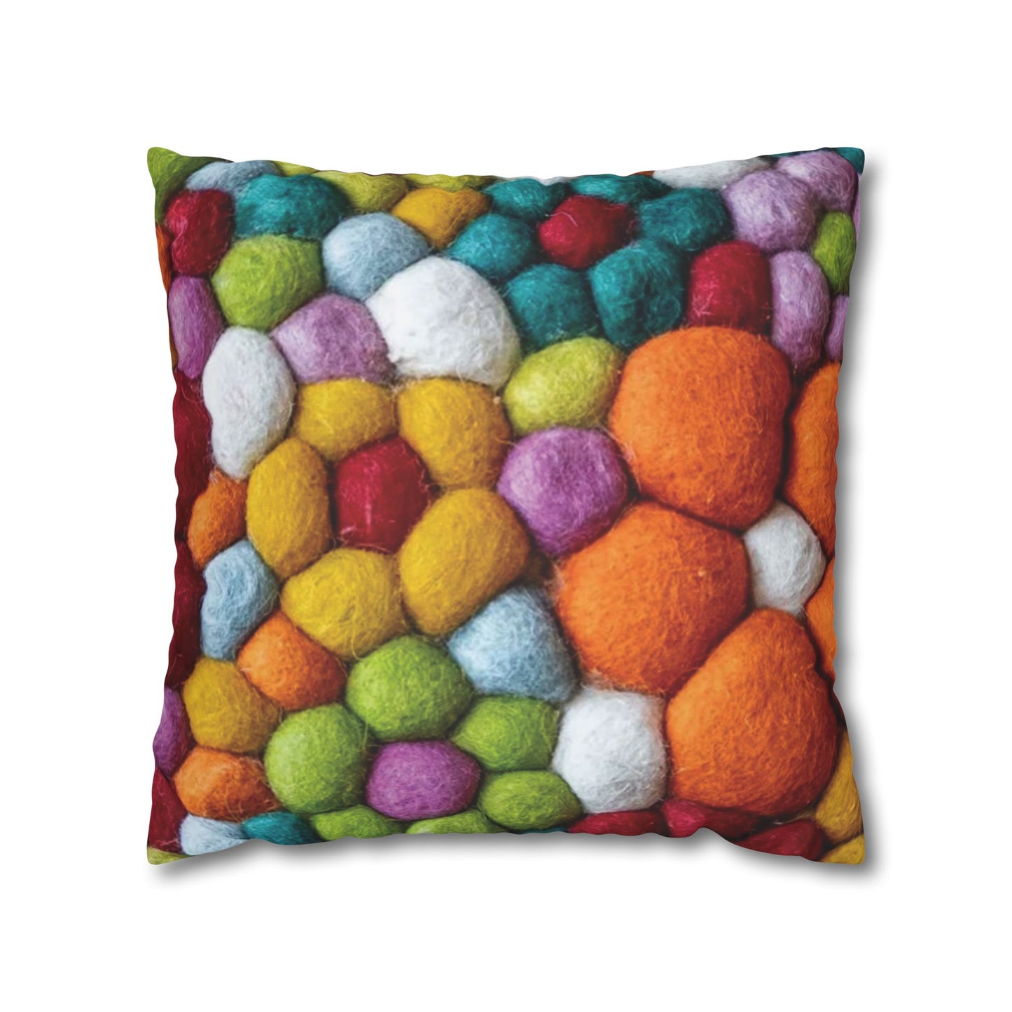 Decorative Pillowcase, Vibrant Colorful Cotton Balls Print, Square Couch Pillow Cover