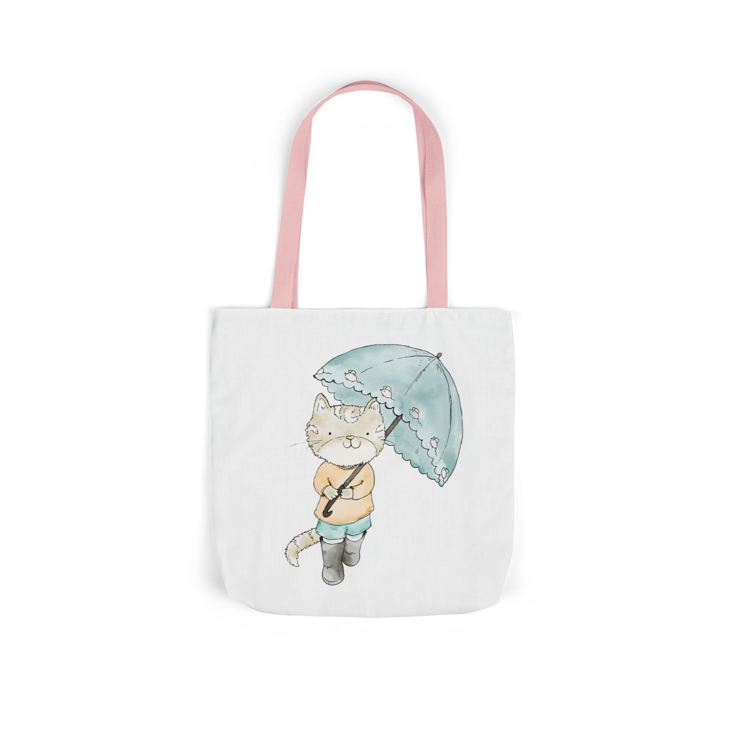 Cat Lover Tote Bag Cute Kitty with Umbrella Rain Boots Cat Lover Eco Tote Bag