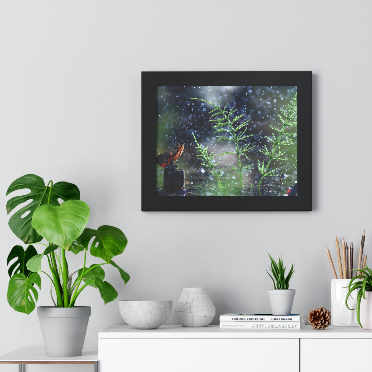 Snail Nature Wall Art – Rain Macro Botanical Print, Zen Forest Decor, Moody Nature, Calm Mindfulness Wall Art