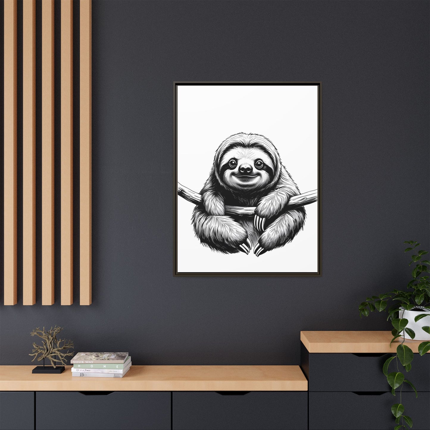 Adorable Sloth Hanging from Tree Branch Black & White Animal Wall Art, Cute Sloth Print, Jungle Theme Nursery Decor, Baby Shower Gift