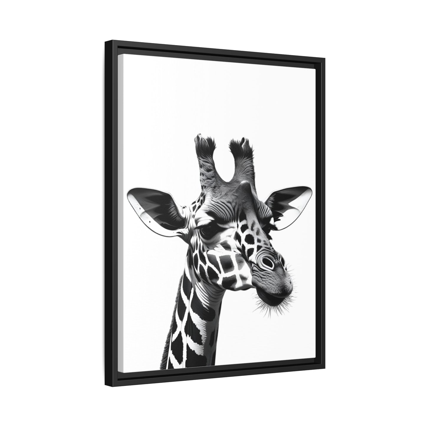 Black and White Giraffe Wall Art – Framed Safari Animal Canvas Print