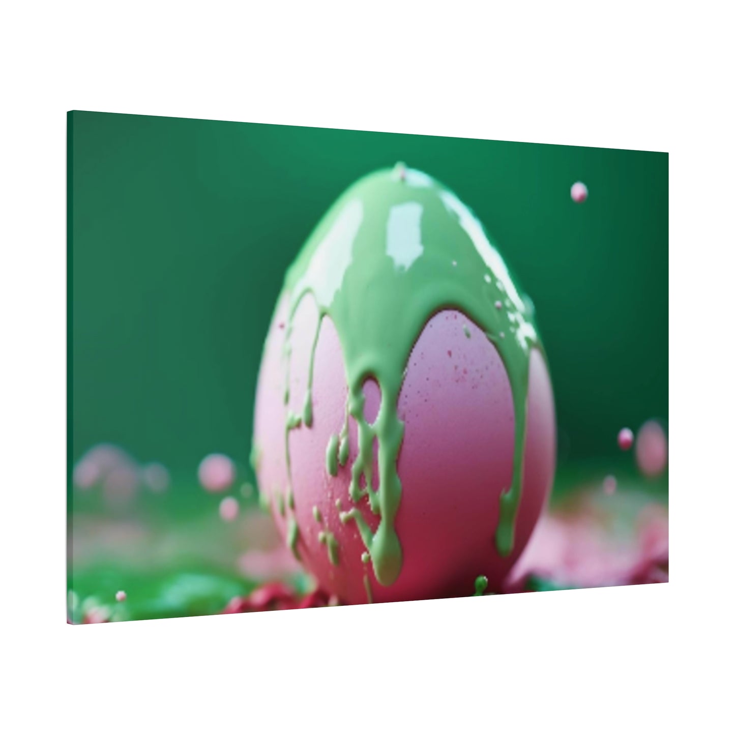 Canvas Wall or Mantle Art Pink Easter Egg with Green Paint Spring Home Decor