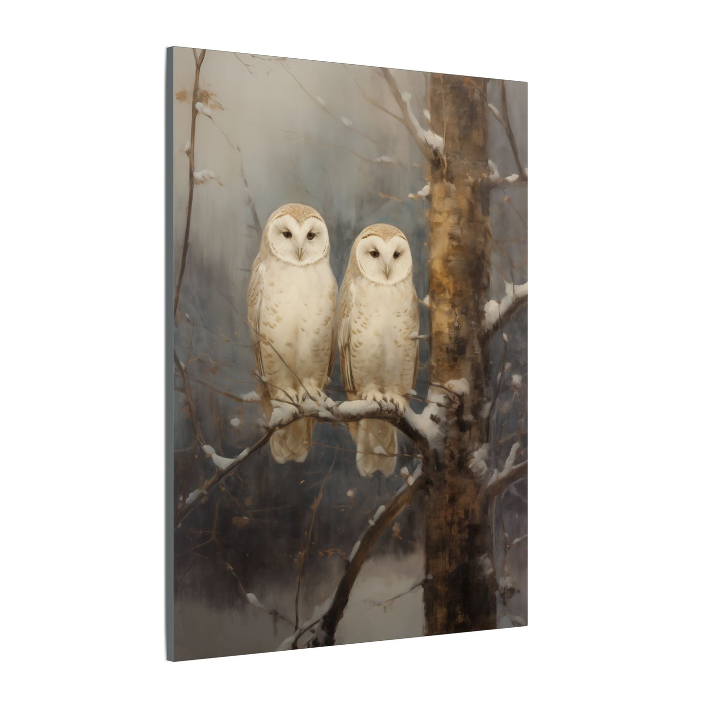 Snowy Owls Winter Canvas Wall Art | Vintage Wildlife Nature Decor