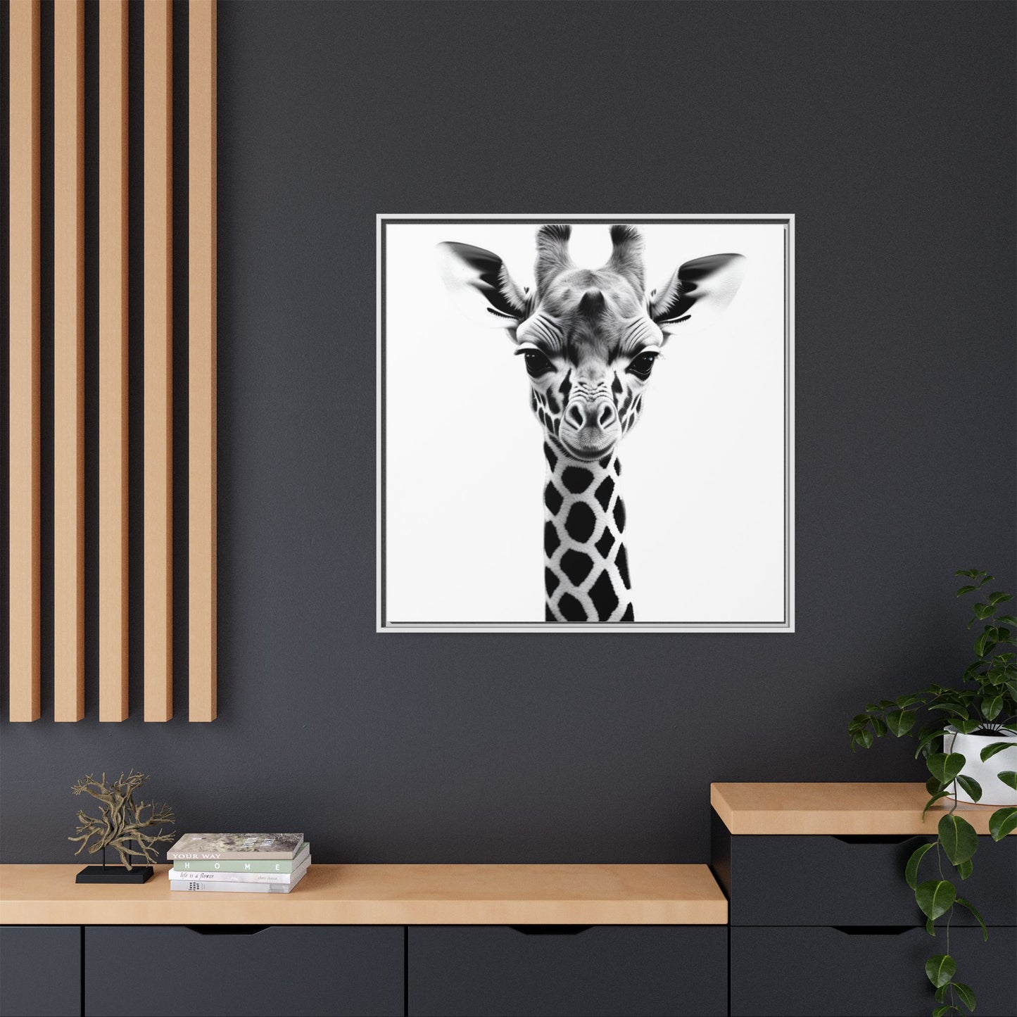 Baby Giraffe Wall Art Black & White Wildlife Photography Print, Cute Giraffe Lover Gift