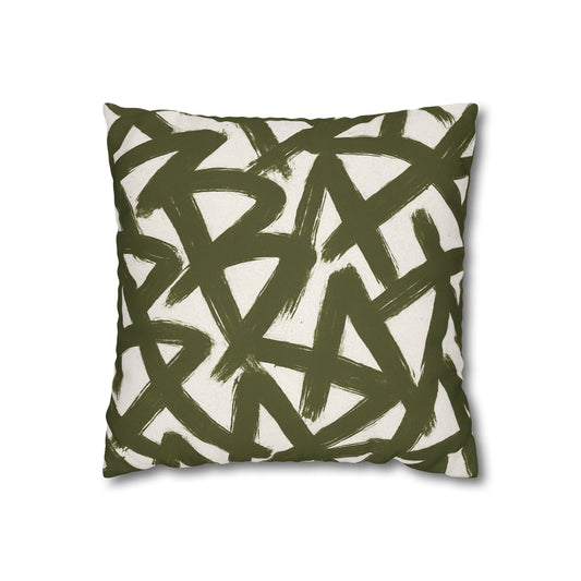 Throw Pillow Cover, Green Graffiti Brush Strokes Square Pillowcase Cover