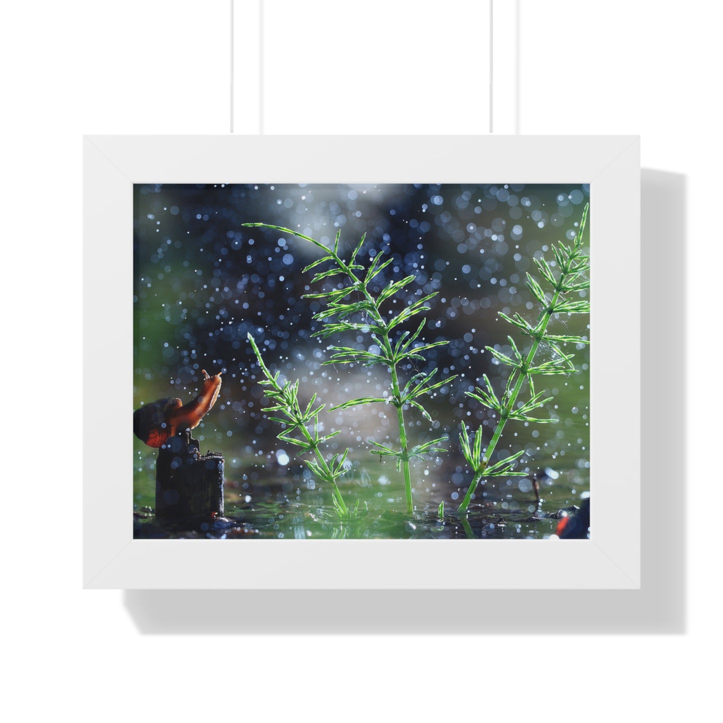 Snail Nature Wall Art – Rain Macro Botanical Print, Zen Forest Decor, Moody Nature, Calm Mindfulness Wall Art