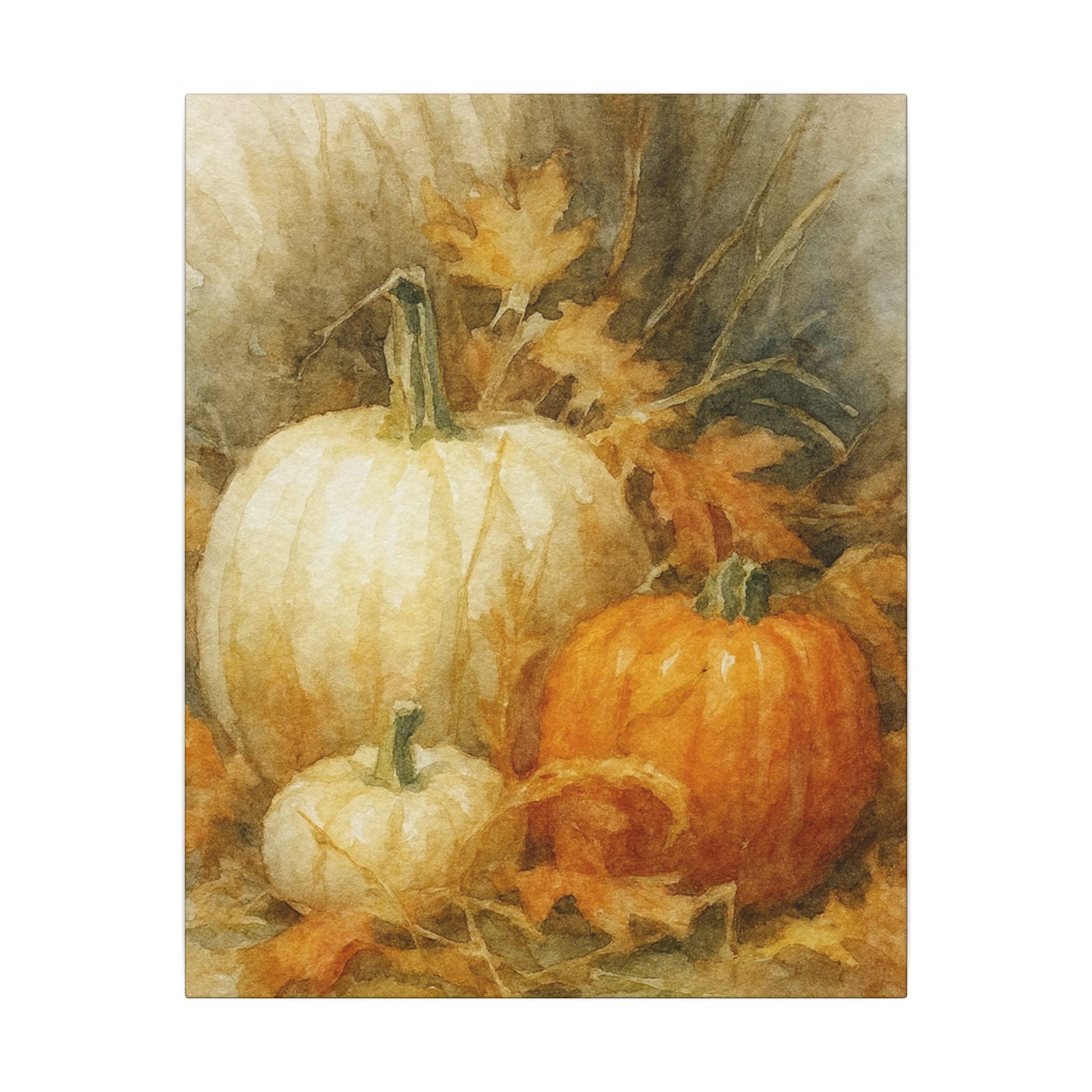 Illustration of pumpkins and autumn leaves on a textured background