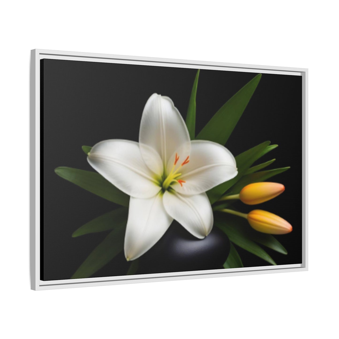 White Lily Wall Art Canvas Print Framed | Elegant Floral Wall Decor for Bedroom, Living Room, Bathroom