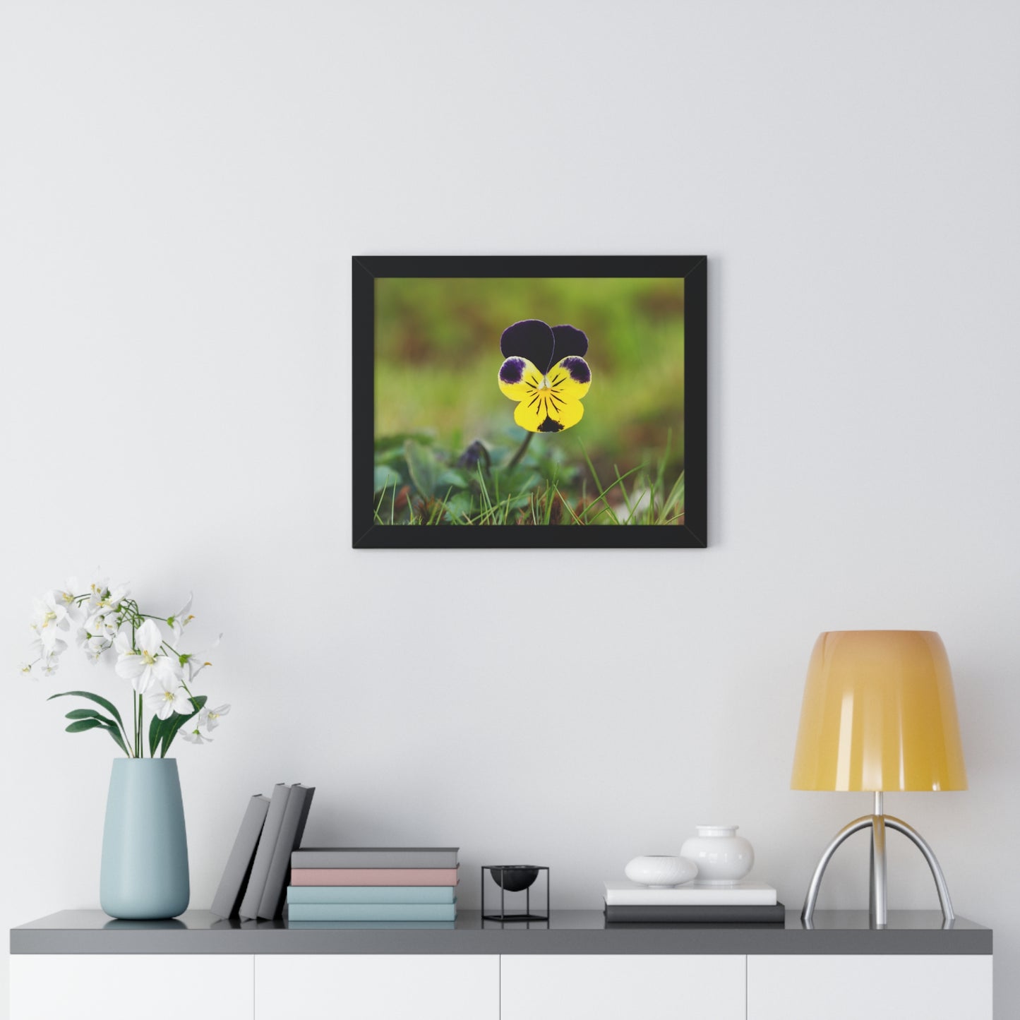 Framed Purple & Yellow Pansy Wall Art Poster | Botanical Floral Wall Decor