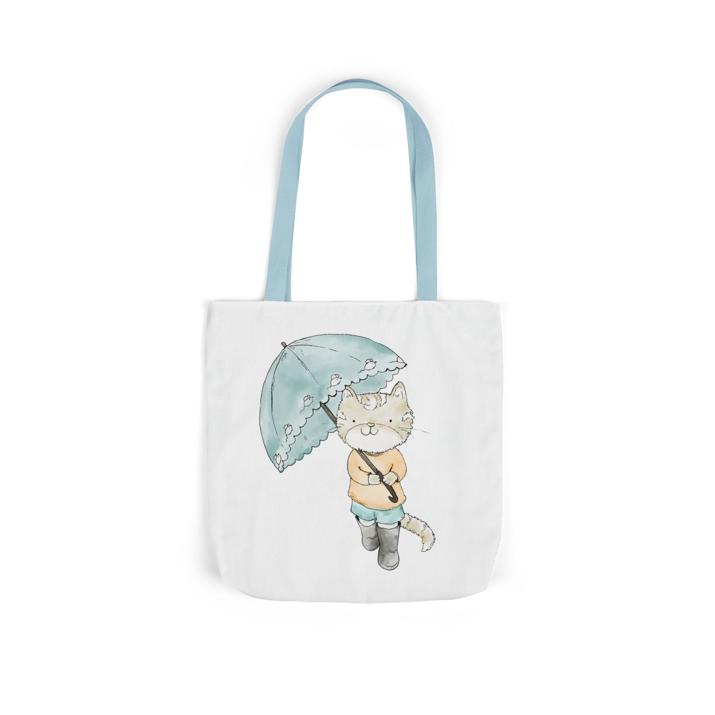 Cat Lover Tote Bag Cute Kitty with Umbrella Rain Boots Cat Lover Eco Tote Bag