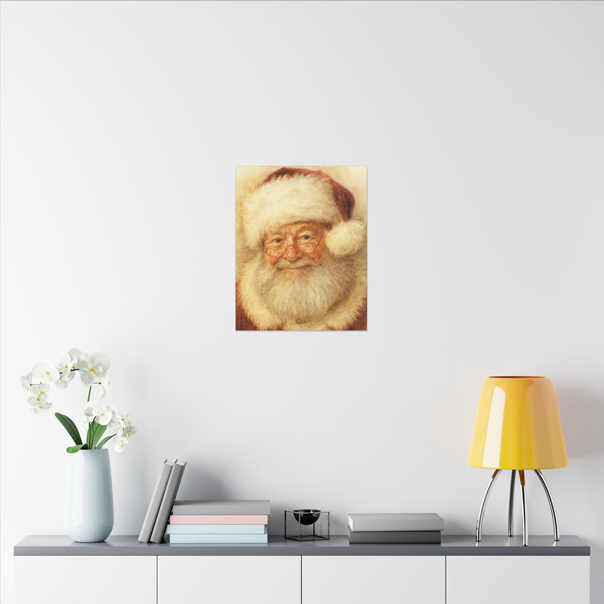 Vintage Santa Claus Portrait Canvas Wall Art – Unframed Christmas Décor Mantle Art