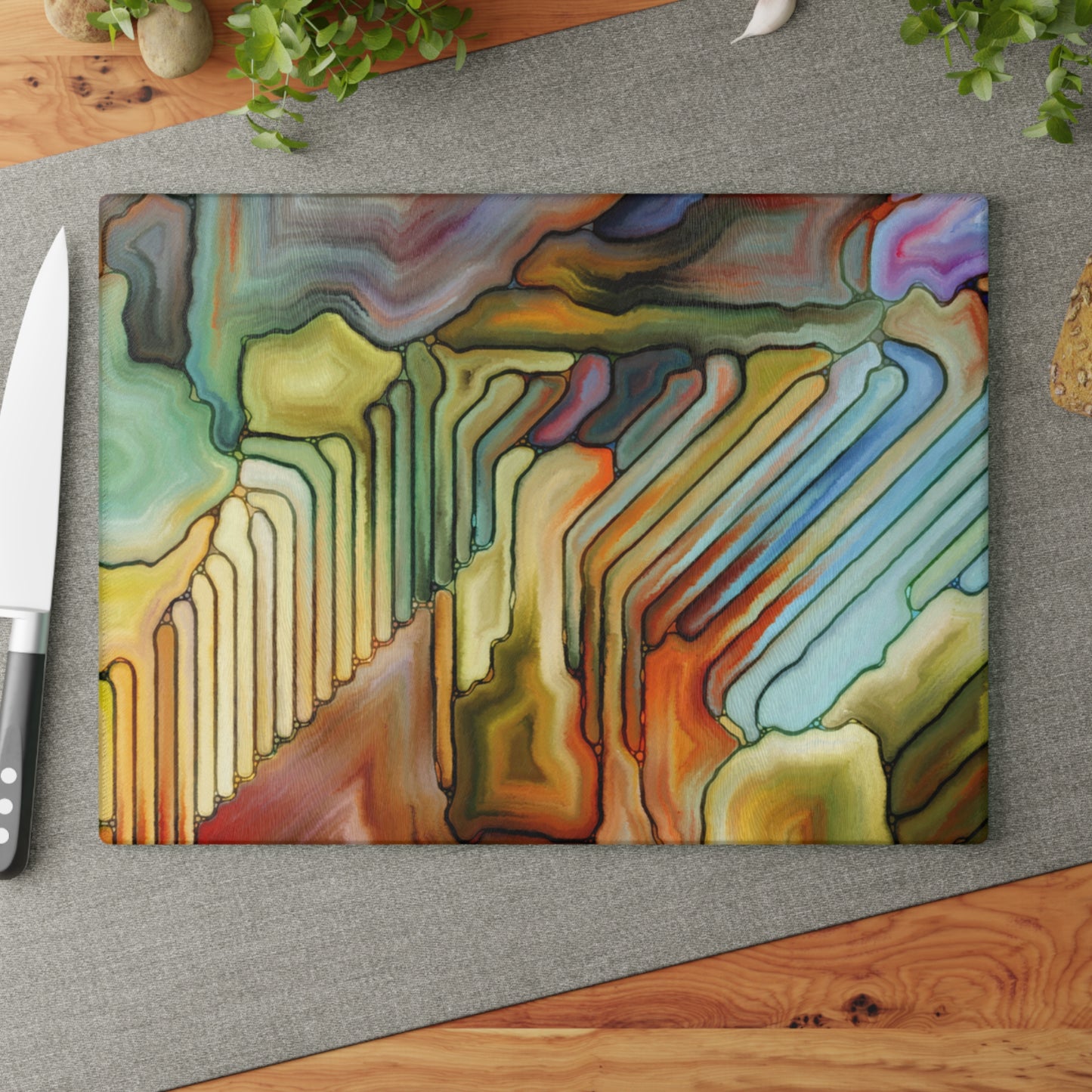 Abstract Geode Glass Cutting Board | Colorful Agate Kitchen Decor
