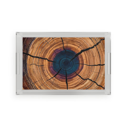 Acrylic Tray, Wood Grained Image,  Unique Rustic Decorative Tray