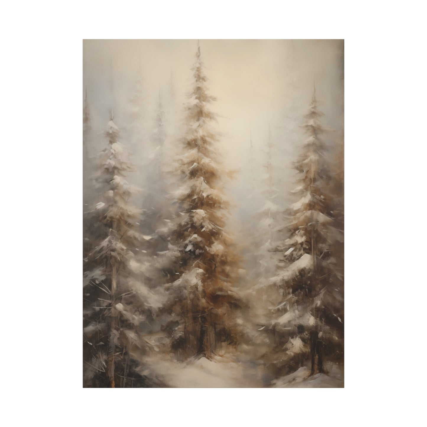 Snowy Pine Forest Winter Canvas Wall Art | Rustic Cabin Decor