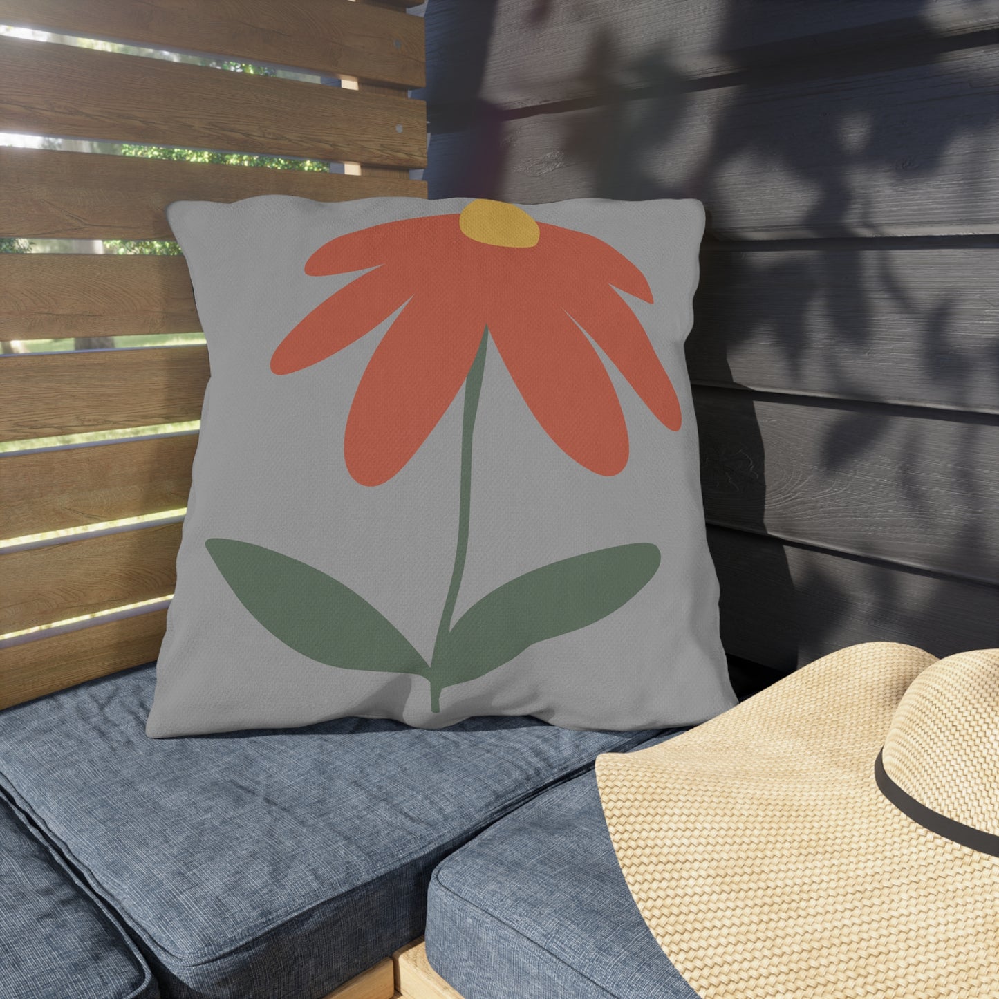 Boho Floral Outdoor Pillow – Orange Flower Patio Cushion, Garden Gift