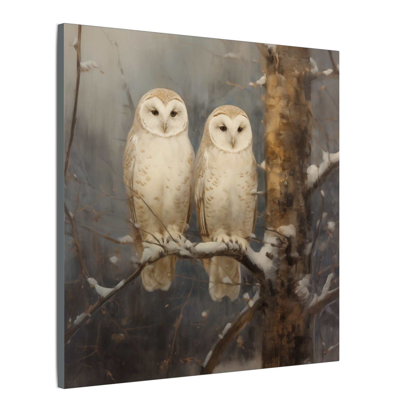 Snowy Owls Winter Canvas Wall Art | Vintage Wildlife Nature Decor
