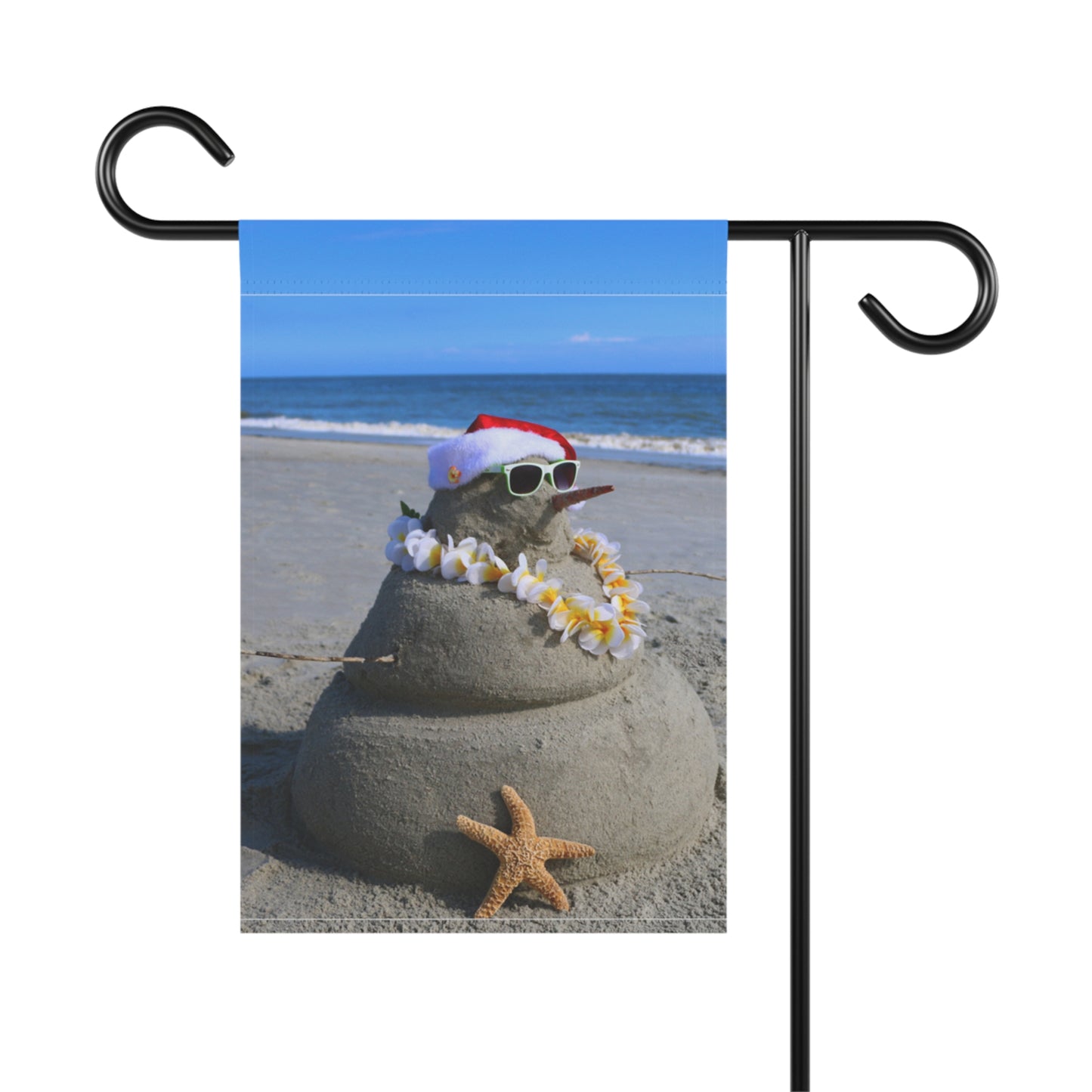 Sand Castle Snowman Garden Flag, Coastal Holiday Decorations, Seaside Holiday Decor