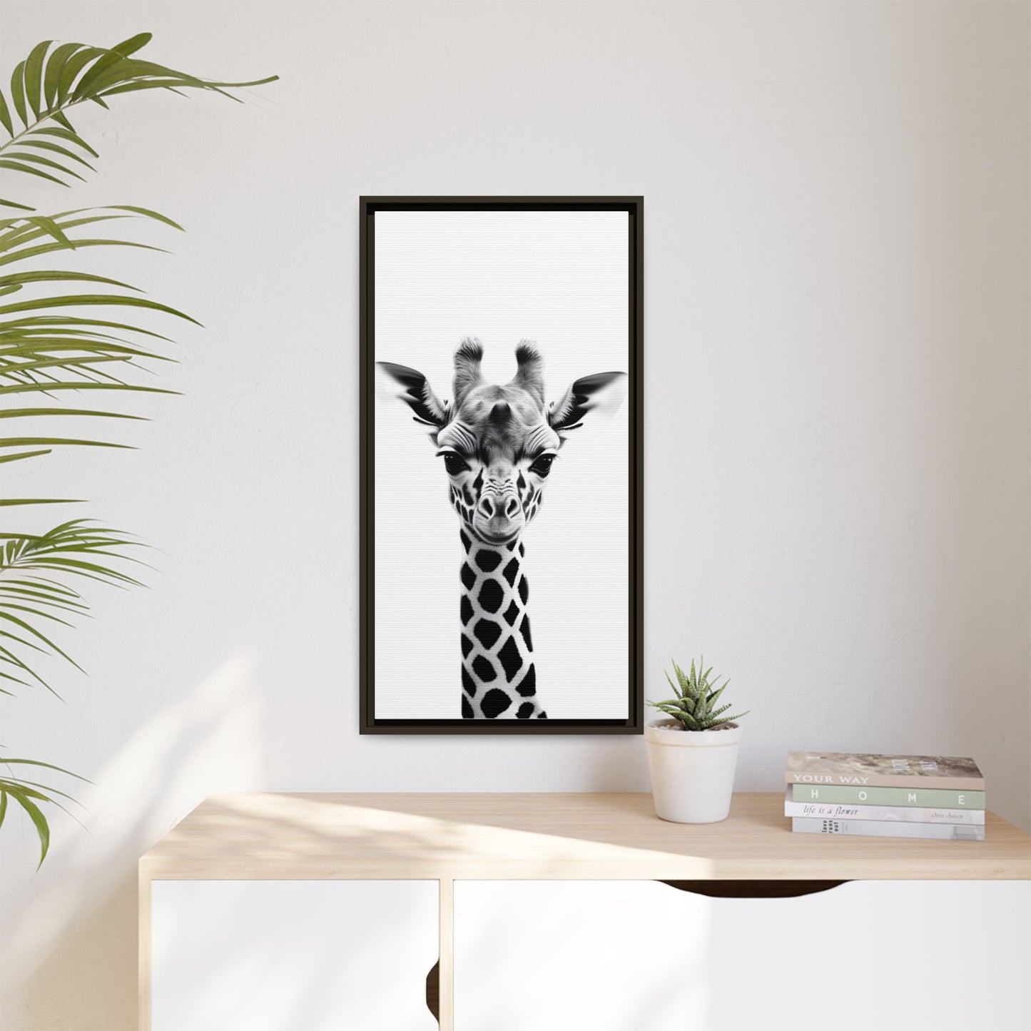 Baby Giraffe Wall Art Black & White Wildlife Photography Print, Cute Giraffe Lover Gift