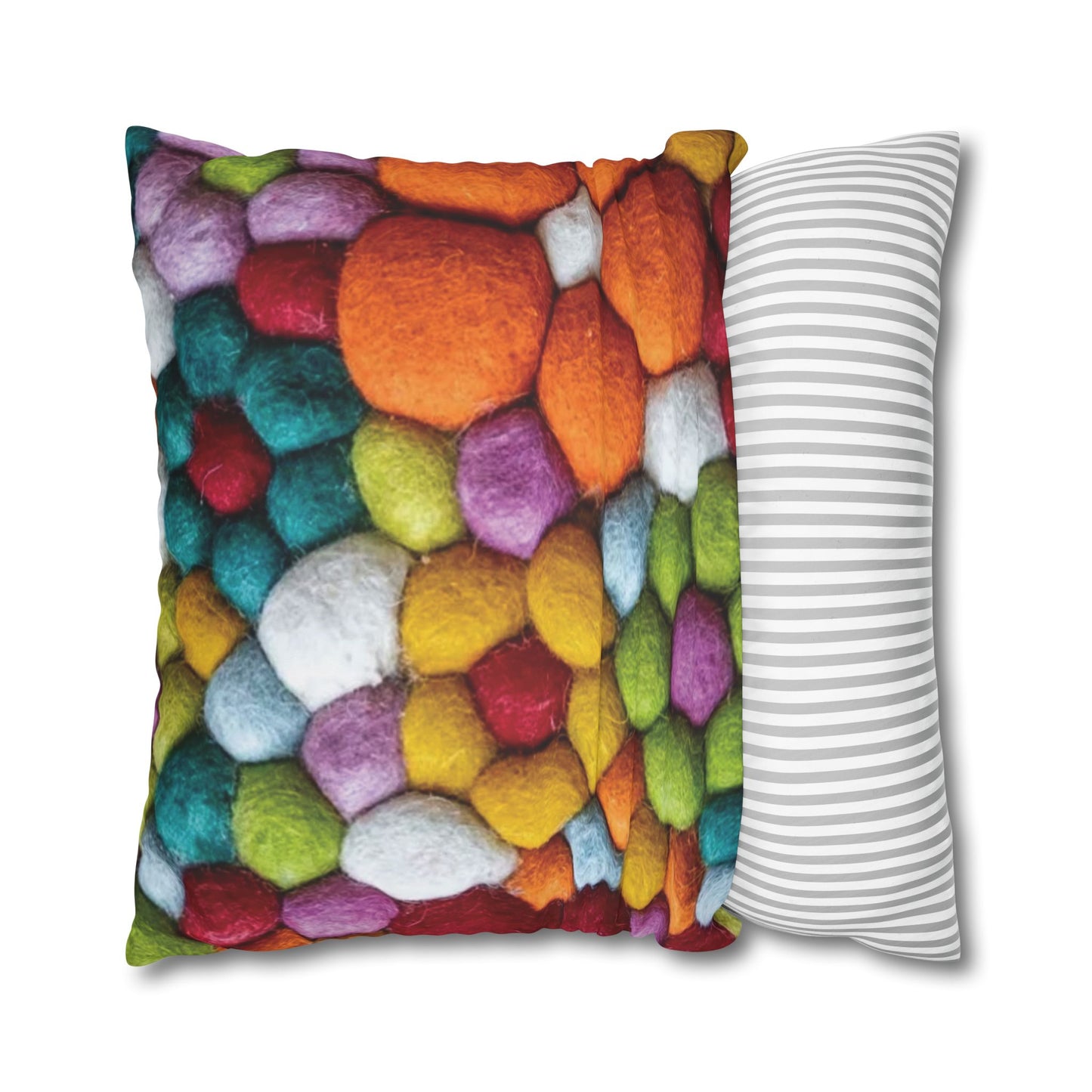 Decorative Pillowcase, Vibrant Colorful Cotton Balls Print, Square Couch Pillow Cover