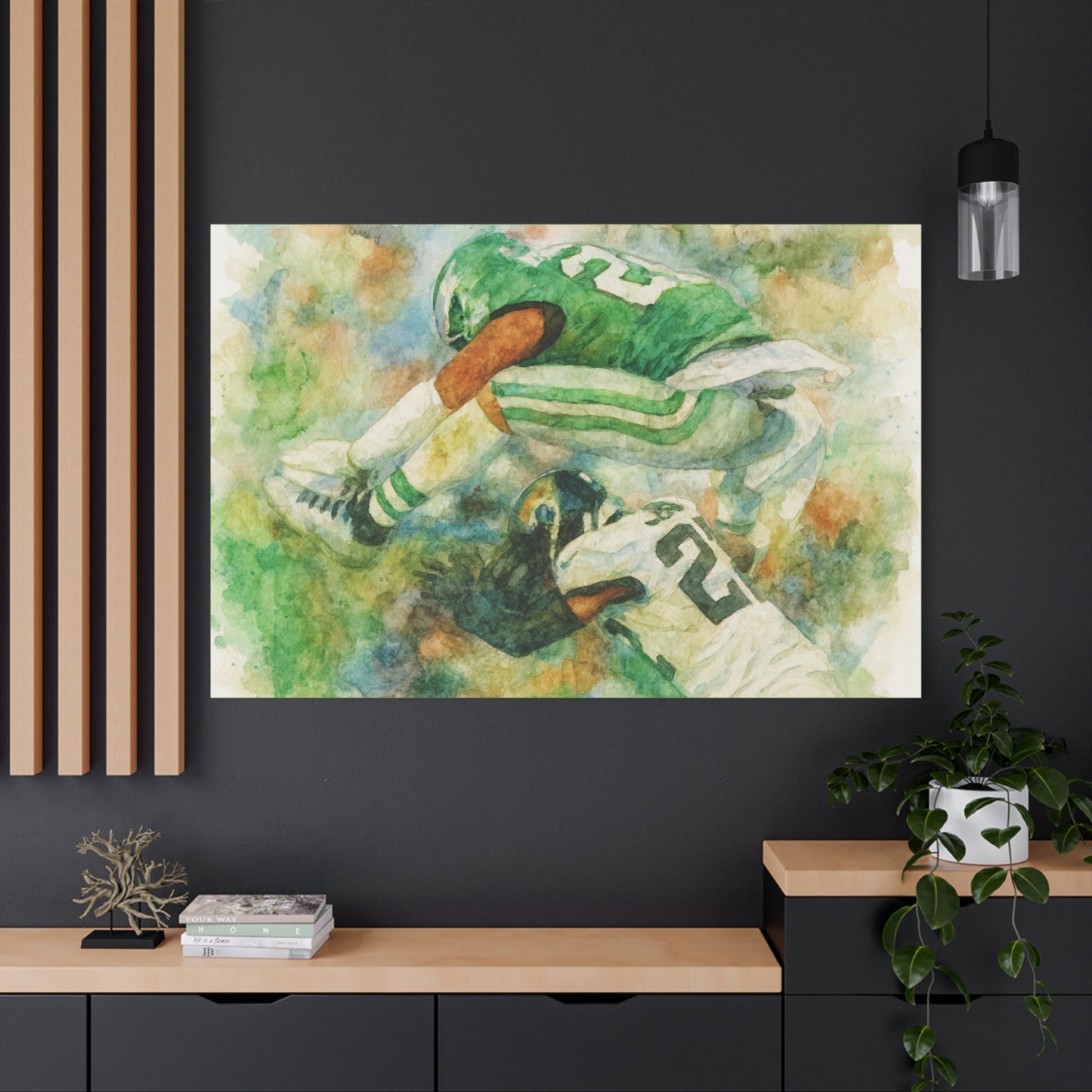 Saquon Barkley Backwards Hurdle Watercolor Canvas | Philadelphia Eagles Football Wall Art Print on 1.25"  Canvas | Game Day Fan Cave Gift