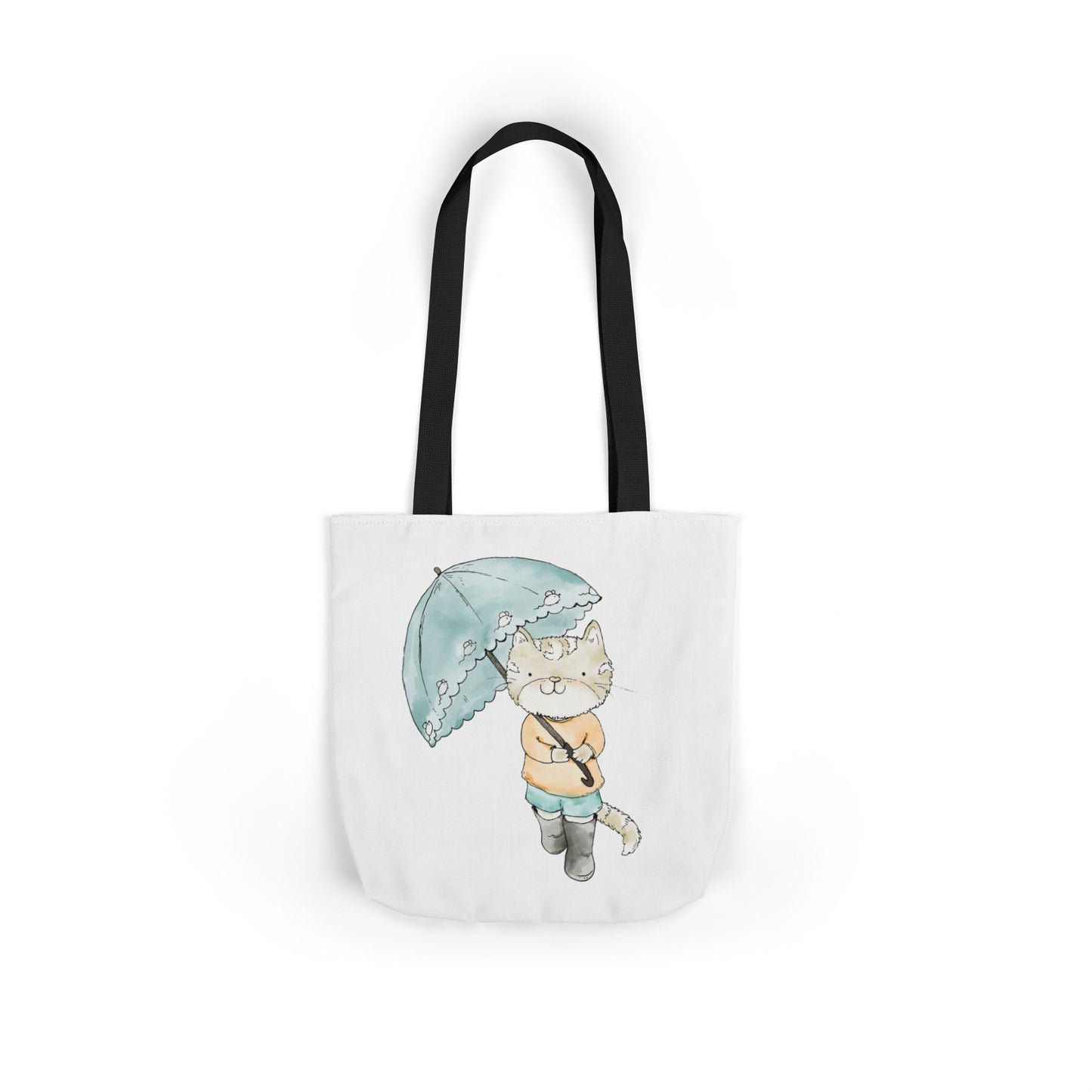 Cat Lover Tote Bag Cute Kitty with Umbrella Rain Boots Cat Lover Eco Tote Bag