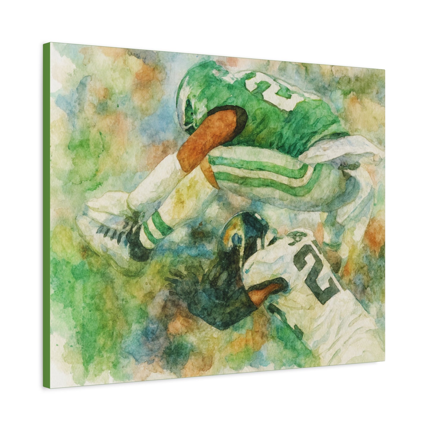 Saquon Barkley Backwards Hurdle Watercolor Canvas | Philadelphia Eagles Football Wall Art Print on 1.25"  Canvas | Game Day Fan Cave Gift