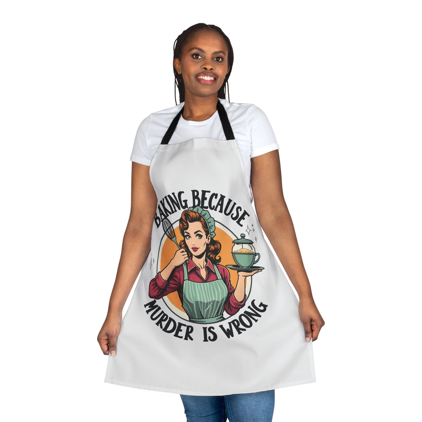 Retro Baking Apron, Funny Kitchen Gift, Baking Because Murder is Wrong
