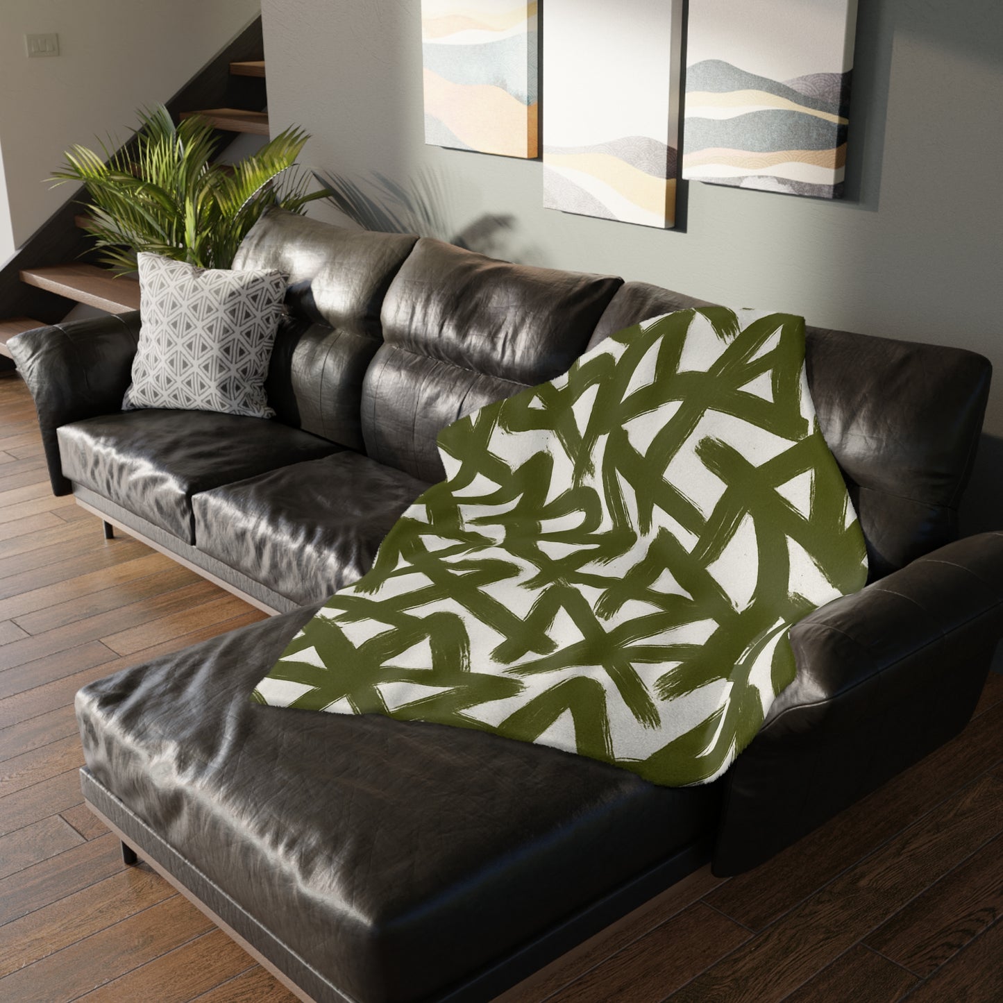 Olive Brushstroke Star Pattern Blanket | Abstract Graffiti Throw