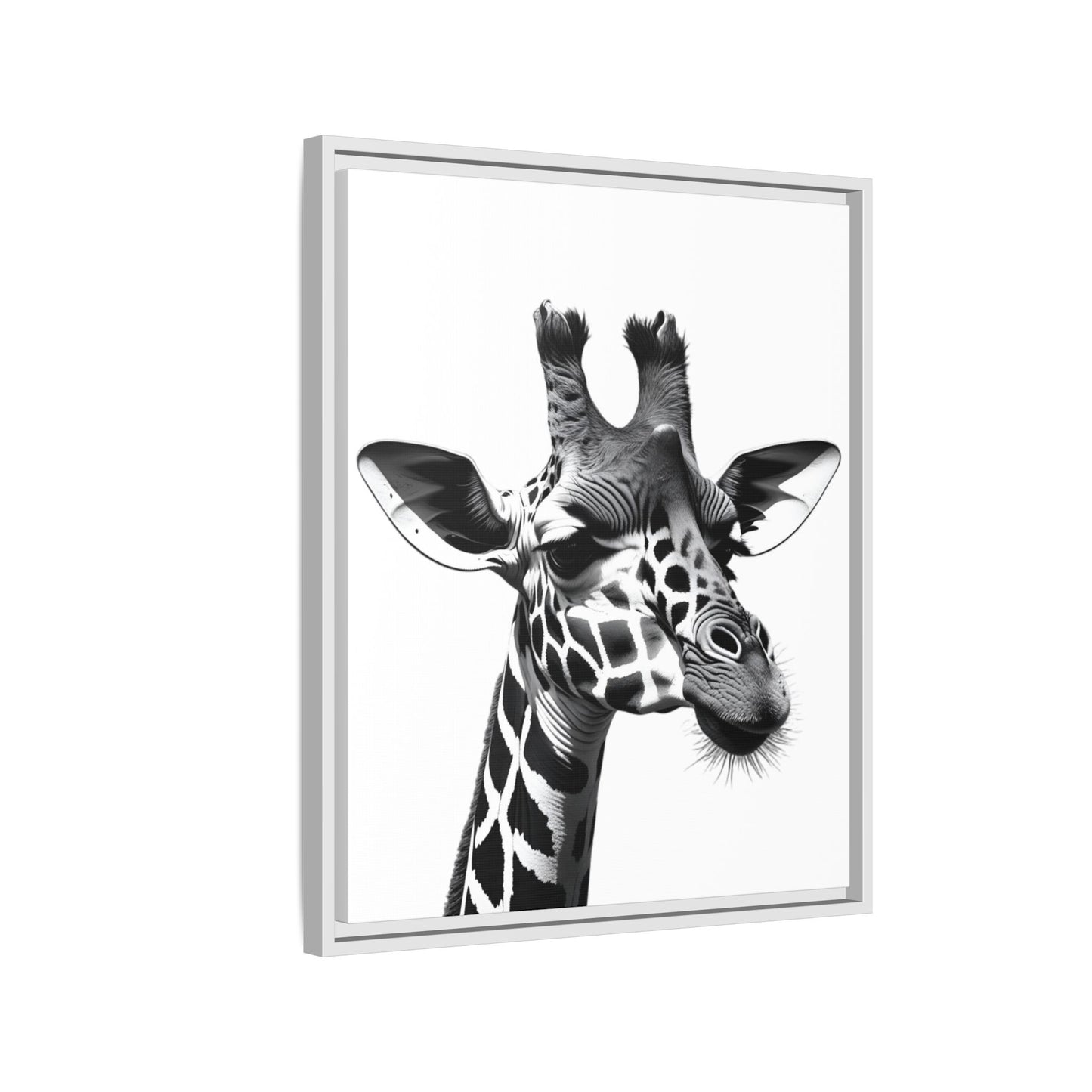 Black and White Giraffe Wall Art – Framed Safari Animal Canvas Print