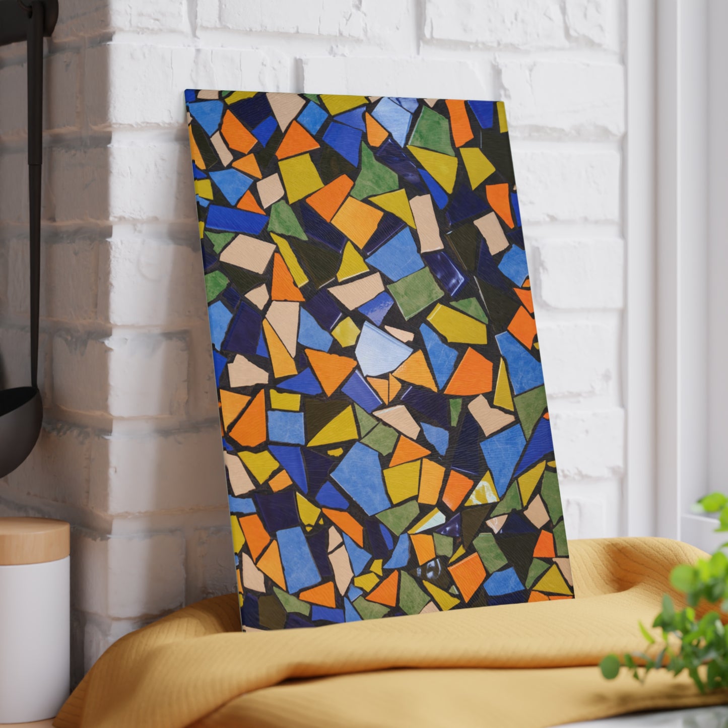 Colorful Mosaic Pattern Glass Cutting Board | Abstract Tile Design