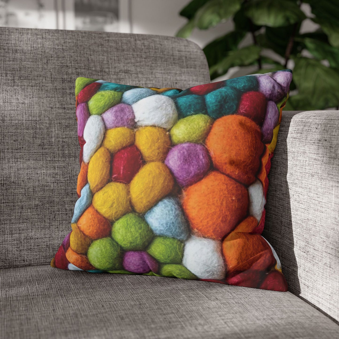 Decorative Pillowcase, Vibrant Colorful Cotton Balls Print, Square Couch Pillow Cover