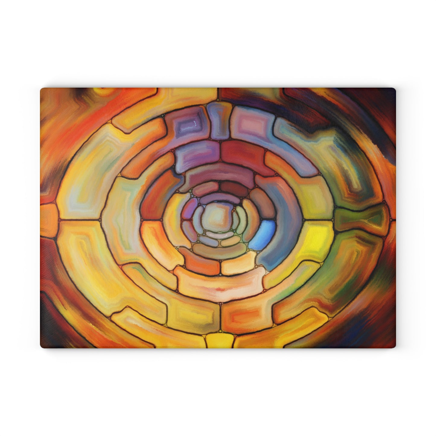 Abstract Spiral Glass Cutting Board | Colorful Circular Mosaic Art