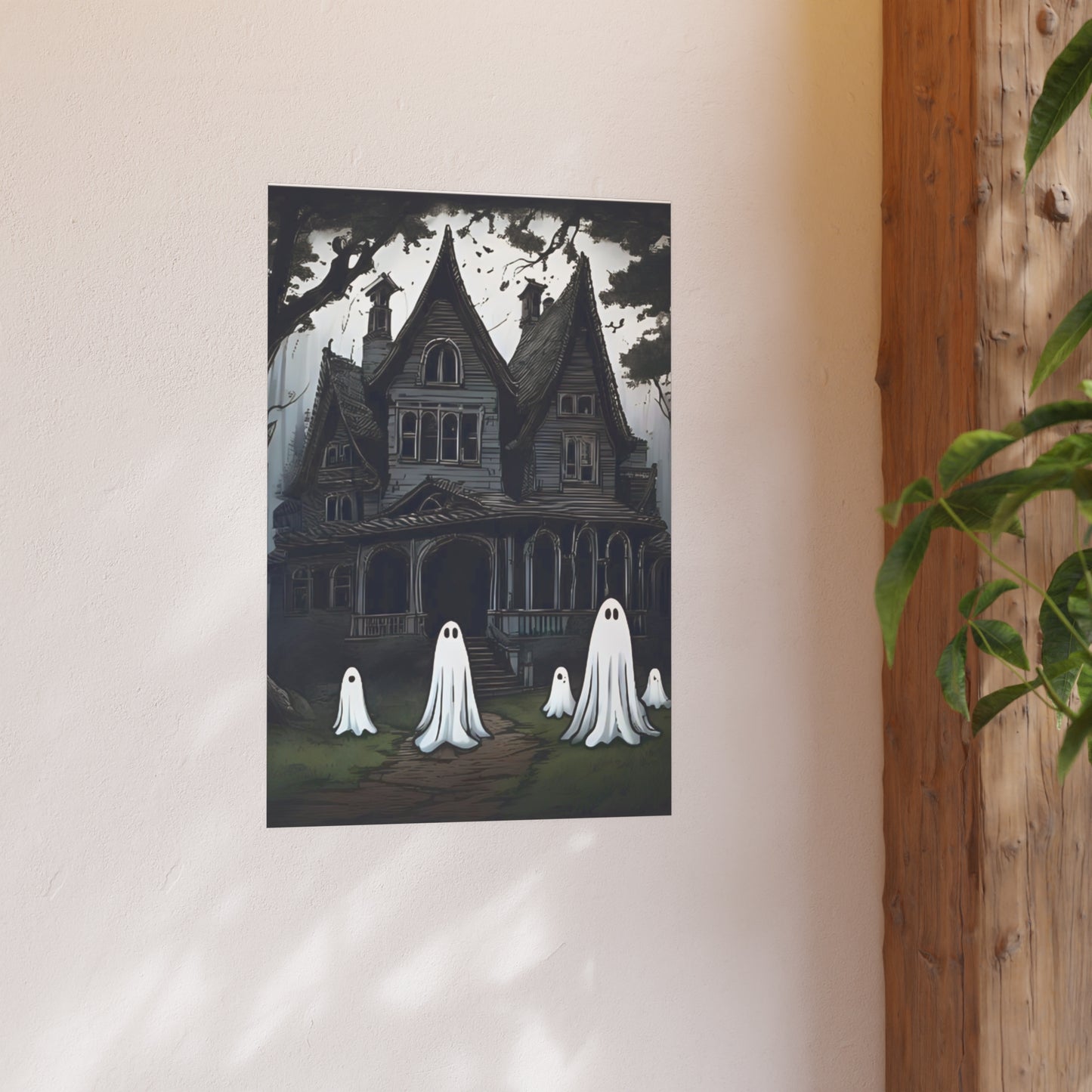 Haunted Victorian House Ghost Wall Art Print | Spooky Cute Halloween Ghost Illustration | Gothic Haunted House Decor | Halloween Wall Art