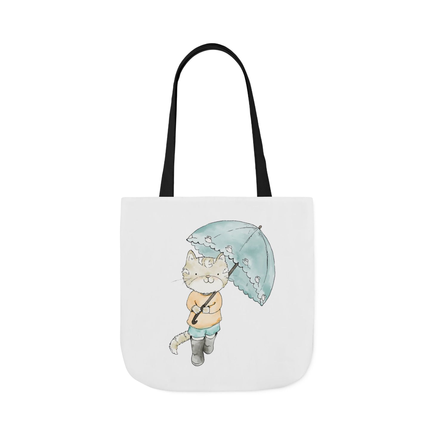 Cat Lover Tote Bag Cute Kitty with Umbrella Rain Boots Cat Lover Eco Tote Bag