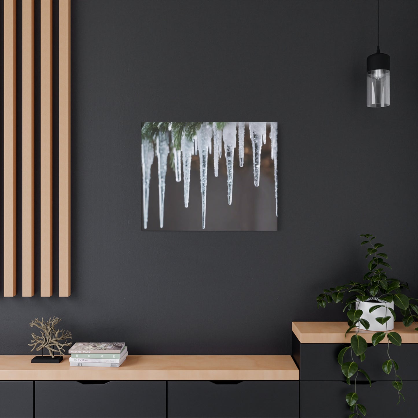 Icicles on Pine Branch Christmas Wall Art | Winter Mantle Decor