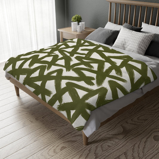Olive Brushstroke Star Pattern Blanket | Abstract Graffiti Throw