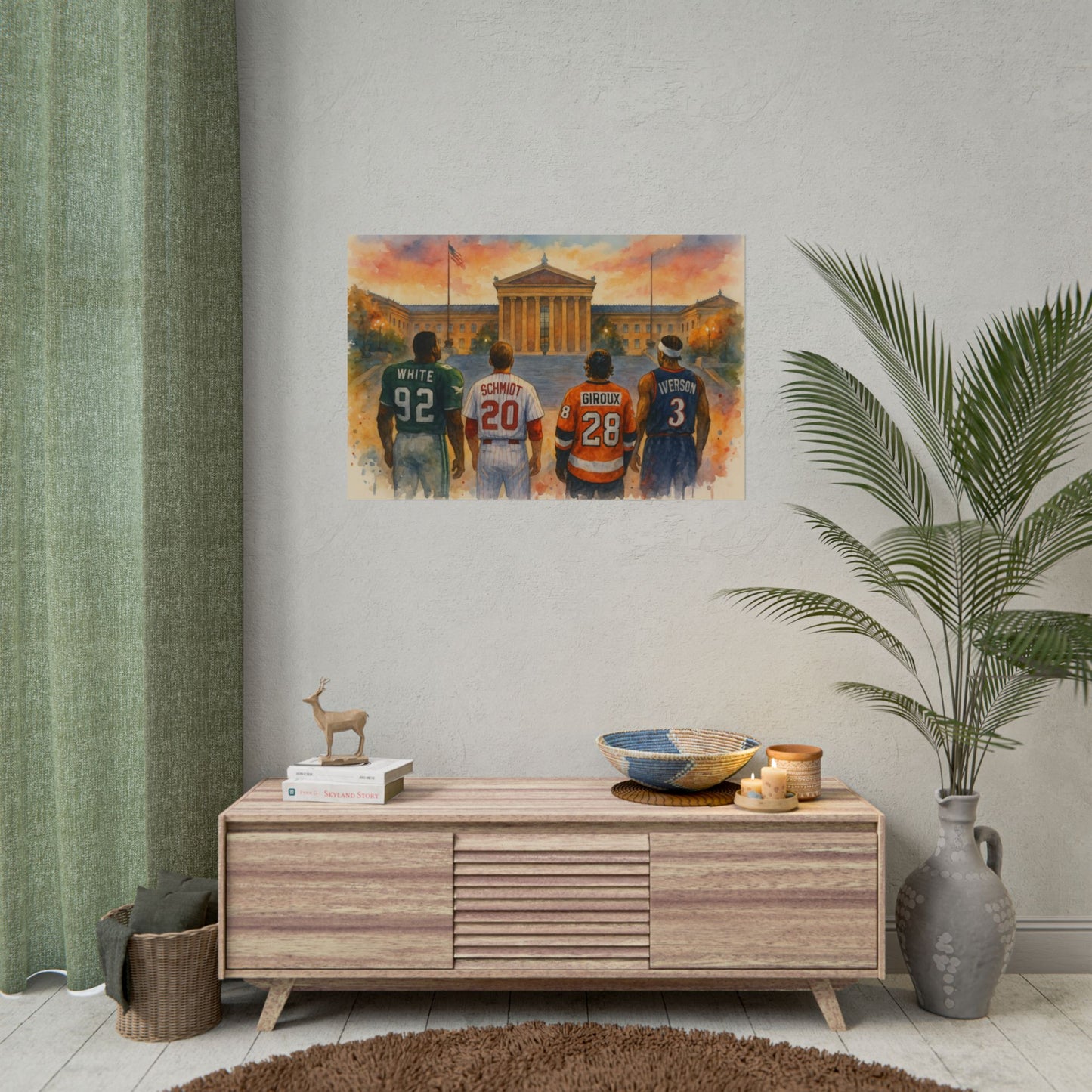 Philadelphia Sports Legends Poster, Sport Fan Art, Philadelphia Museum of Art Watercolor Print, Eagles Phillies Flyers 76ers Eagles Gift