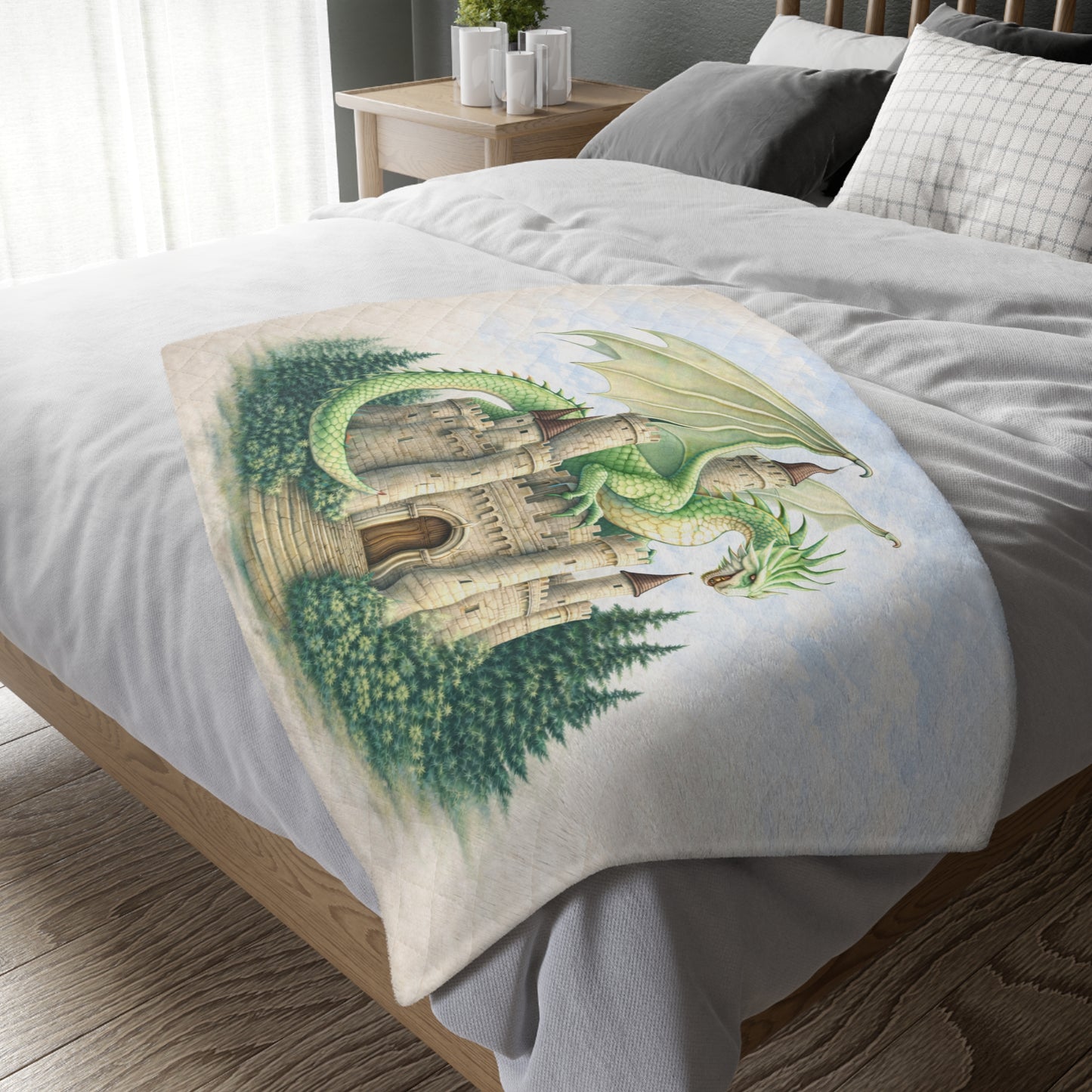 Dragon Castle Blanket  – Fantasy Medieval Kids Bedroom Decor